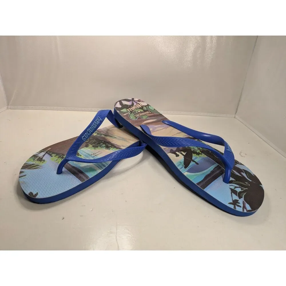 Havaianas Men's Blue Hawaii Beach Print Flip Flops Size 13